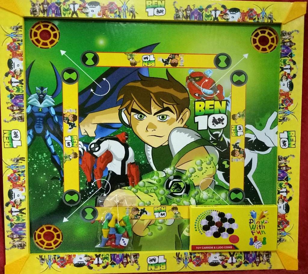 Wooden Ben 10 Kids Carrom 3 in 1 Game Board - Multicolor