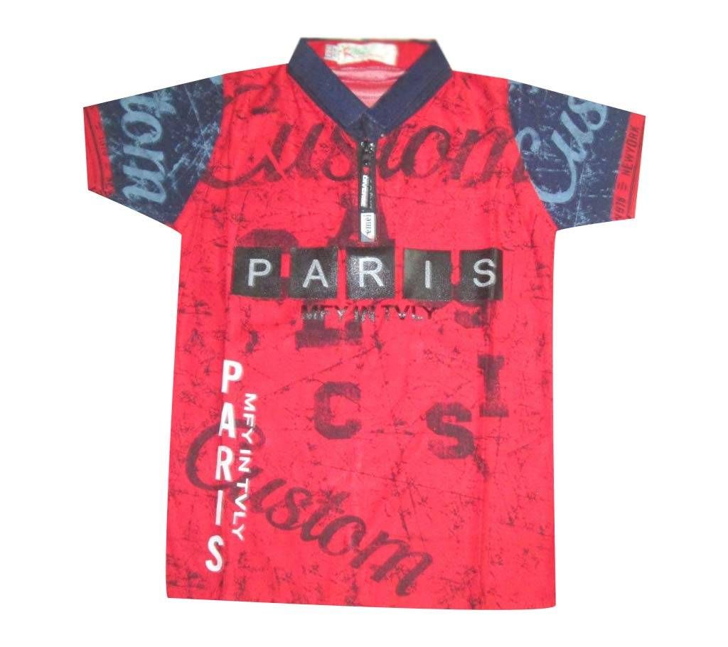 RED Cotton Short Sleeve Shirt FOR KIDS