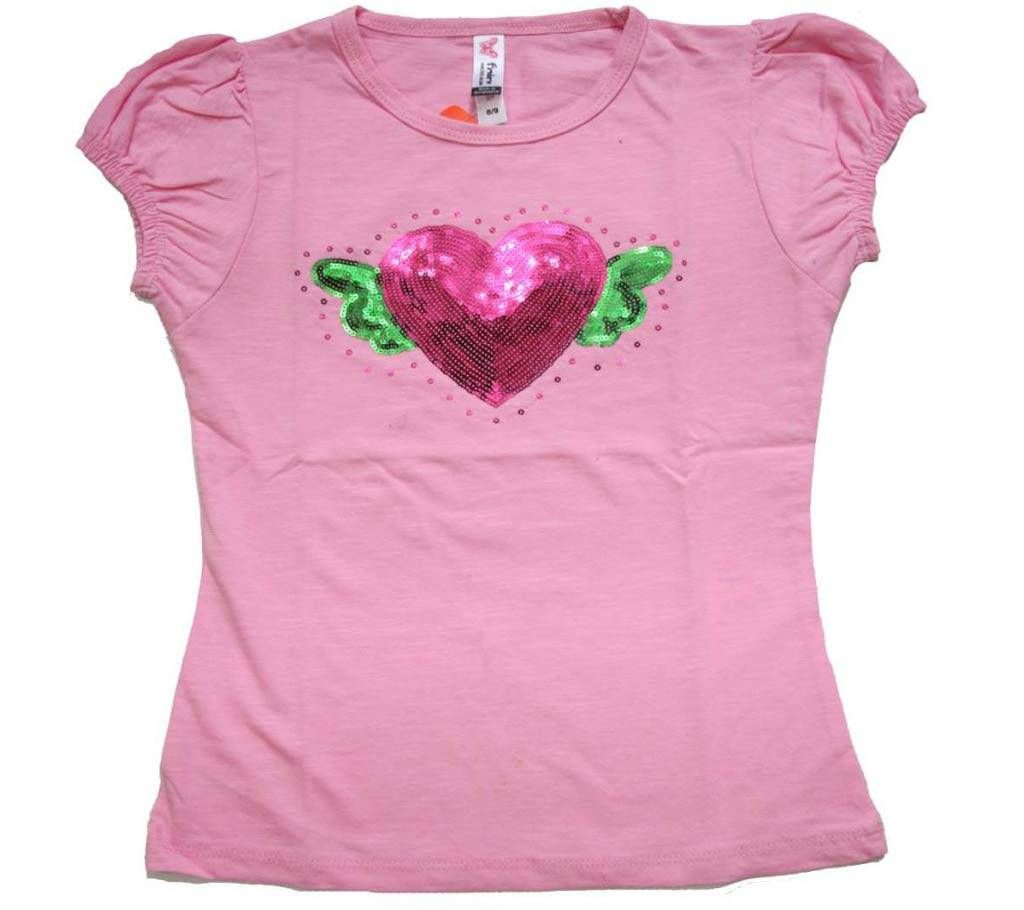 Pink Love Bird Cotton Girls T-Shirt