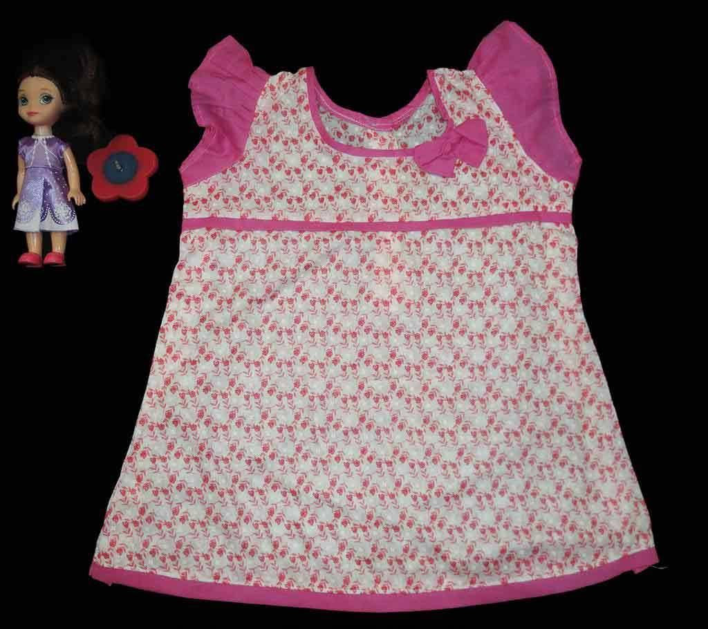 pink full printed cotton frock 
