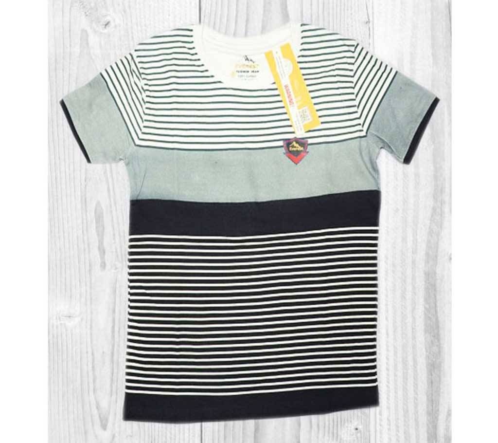 Short Sleeve Kids Striped T-shirt For Boys-Black And Ash