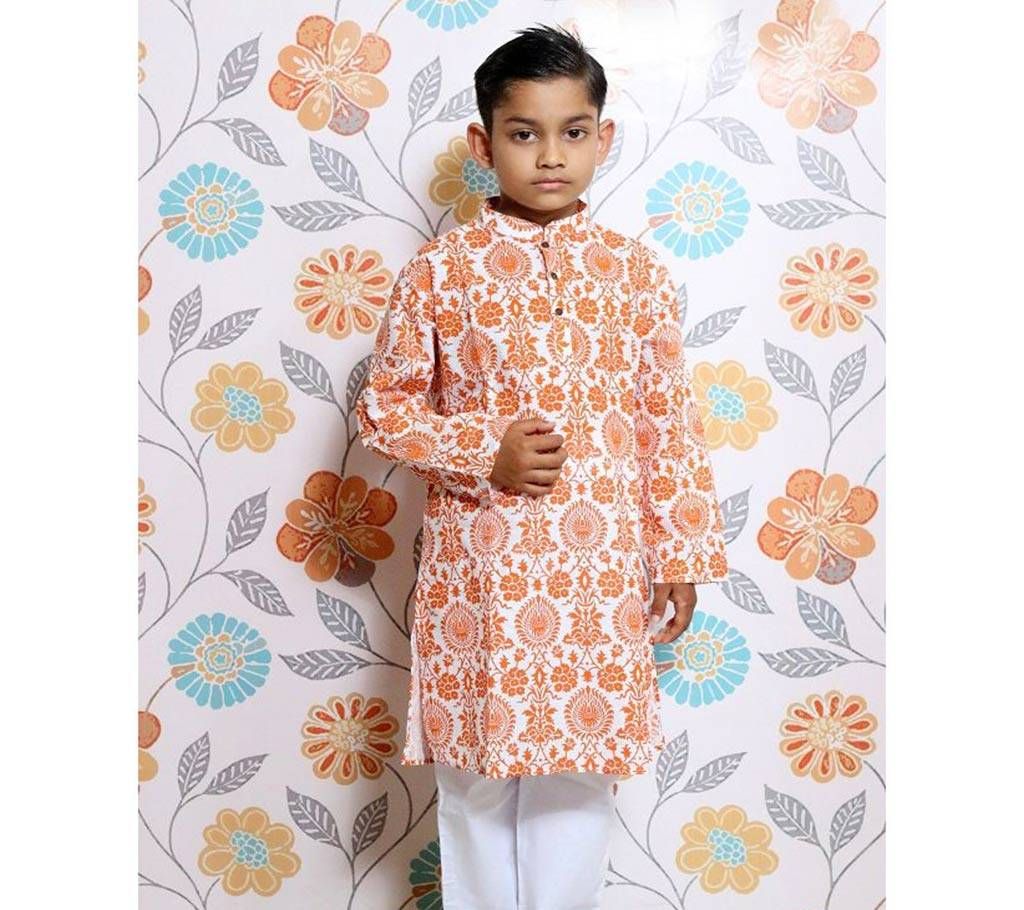 White all over printed Kids Panjabi and Payjama Set by Ritzy