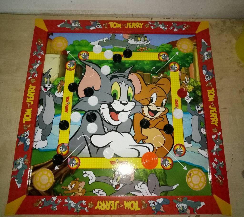 Wooden Tom and Jerry Kids Carrom 3 in 1 Game Board - Multicolor