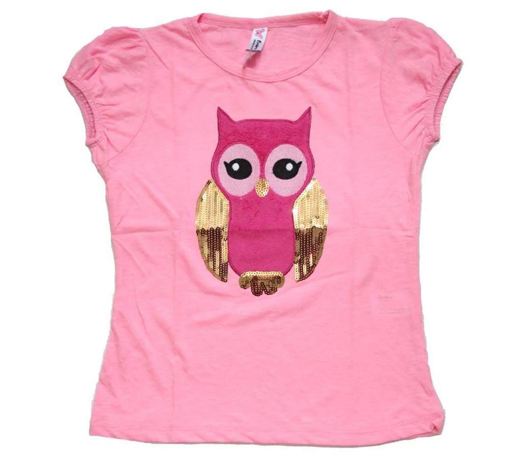 Pink Petcha Bird Cotton Girls T-Shirt