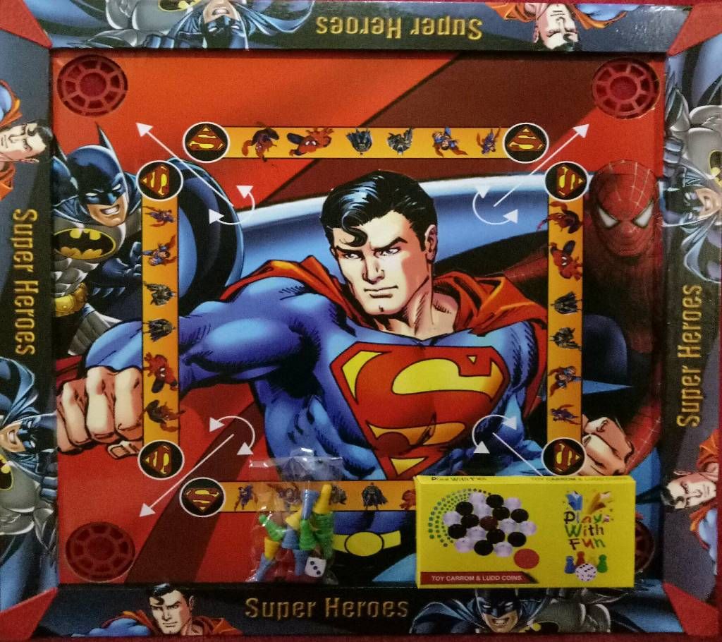 Wooden Super Heroes Kids Carrom 3 in 1 Game Board - Multicolor