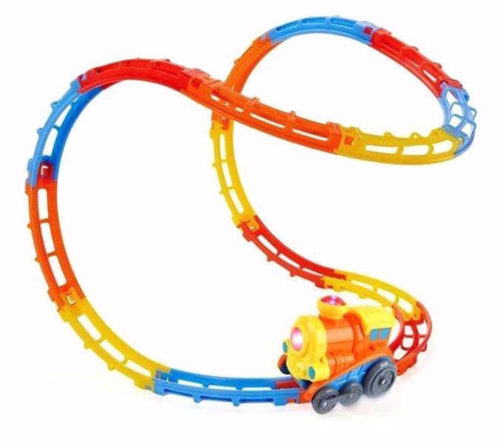 Track tumbles and rolls around Train Toy 