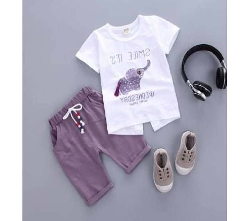Baby Boy Summer Dress - White with Dark Magenta