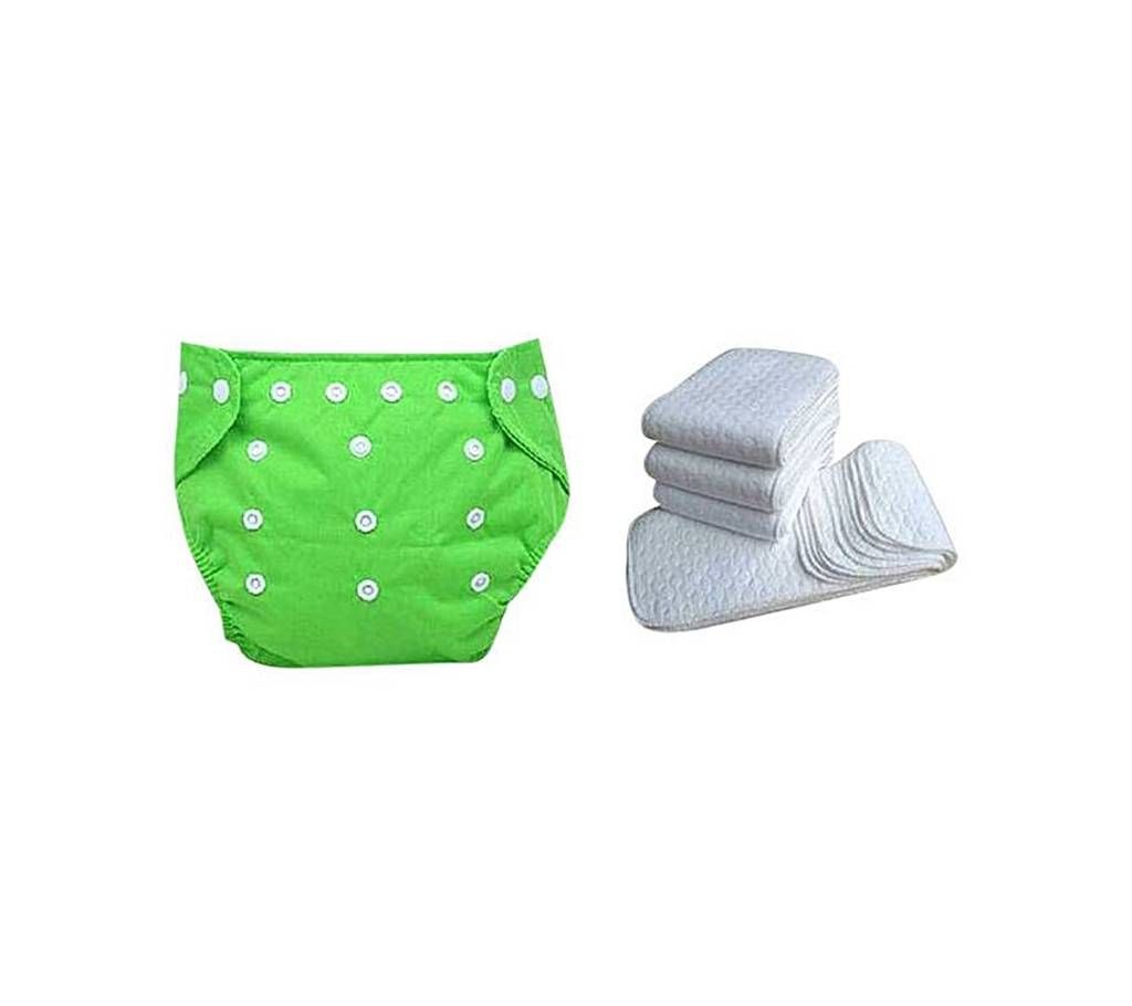 Baby Cloth Diaper And Insert - Green And White