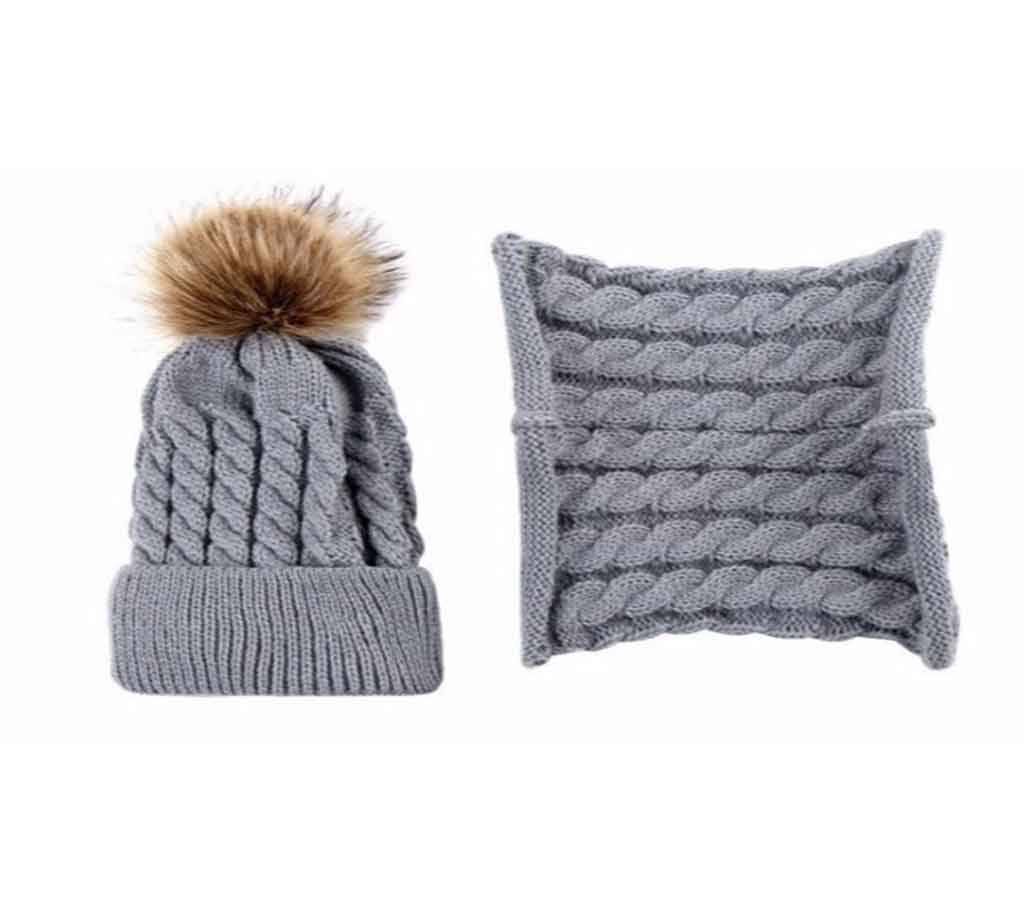 2pcs/set  Pompom Knitted Winter Caps Scarf For Kids