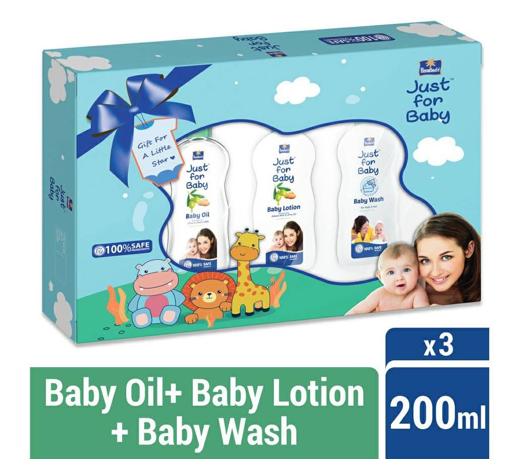 Parachute Just for Baby - Gift Box 200ml x 3 (200ml Baby Lotion, 200ml Baby Wash, 200ml Baby Oil)