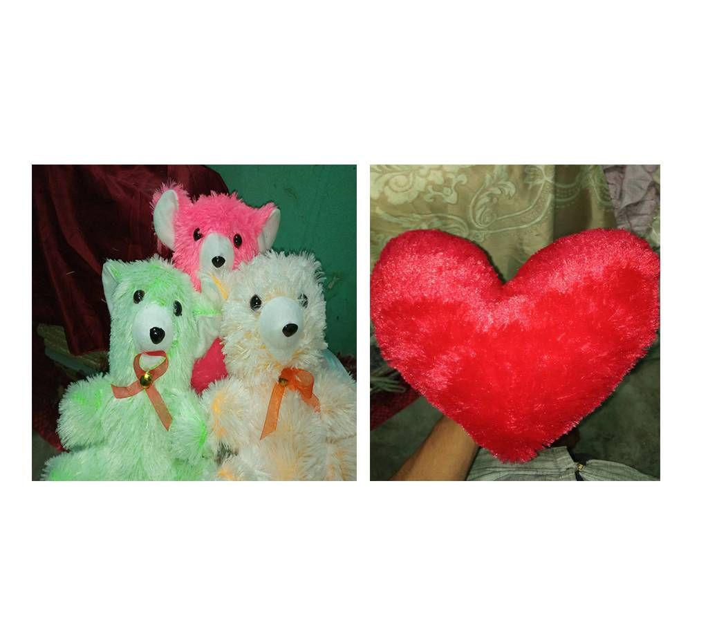 Teddy Bear+Heart Shape Cushion (4 pcs combo)