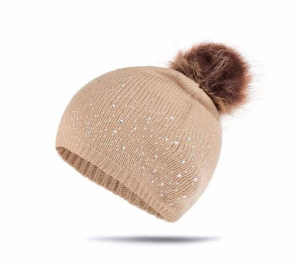 Knitted Wool Rhinstone Childrens Pom pom Hats