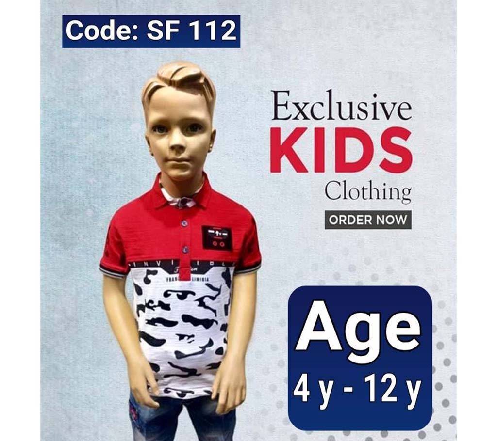Half Sleeve Kids Polo Shirt White And Red 