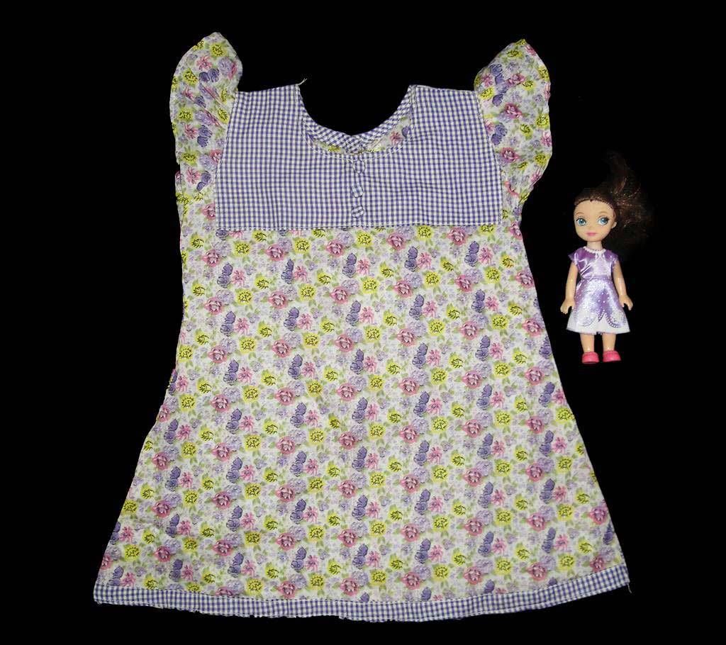 purple check and full printed cotton frock 