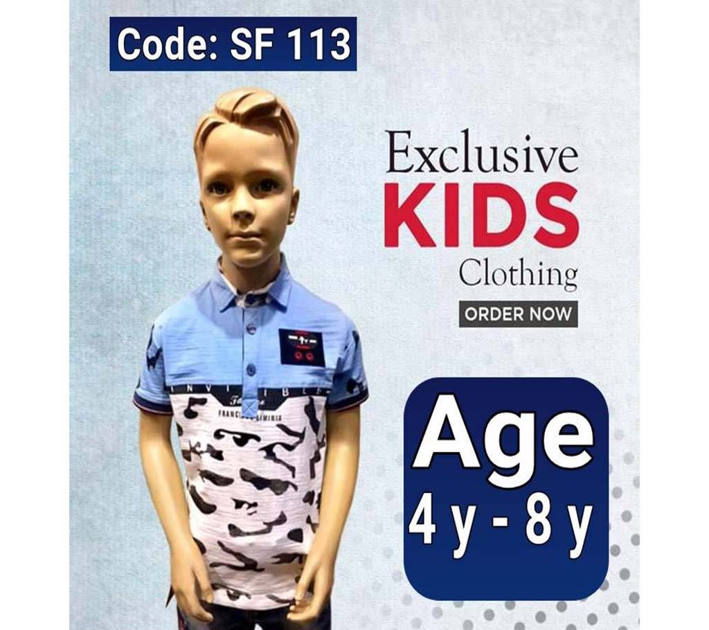 Half Sleeve Kids Polo Shirt Light Blue & White 