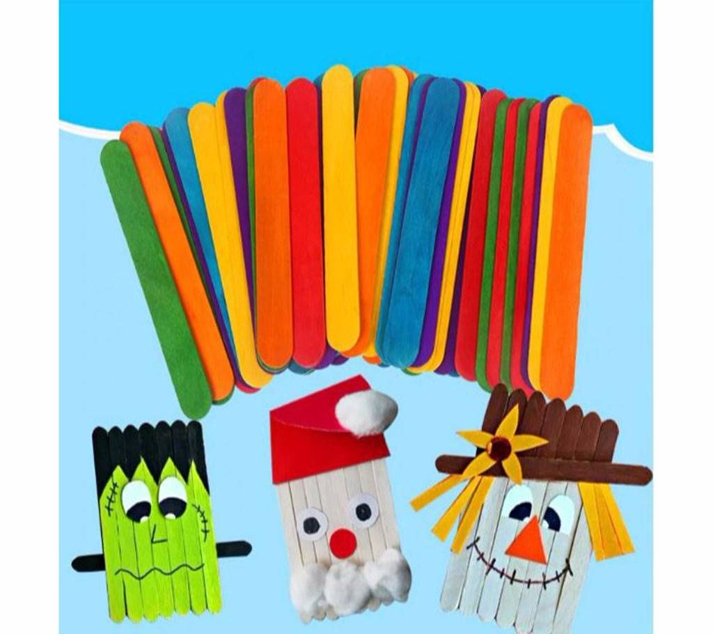 Multicolour  Wooden  Sticks For Hand Crafts Art Creative Decoration-50Pcs