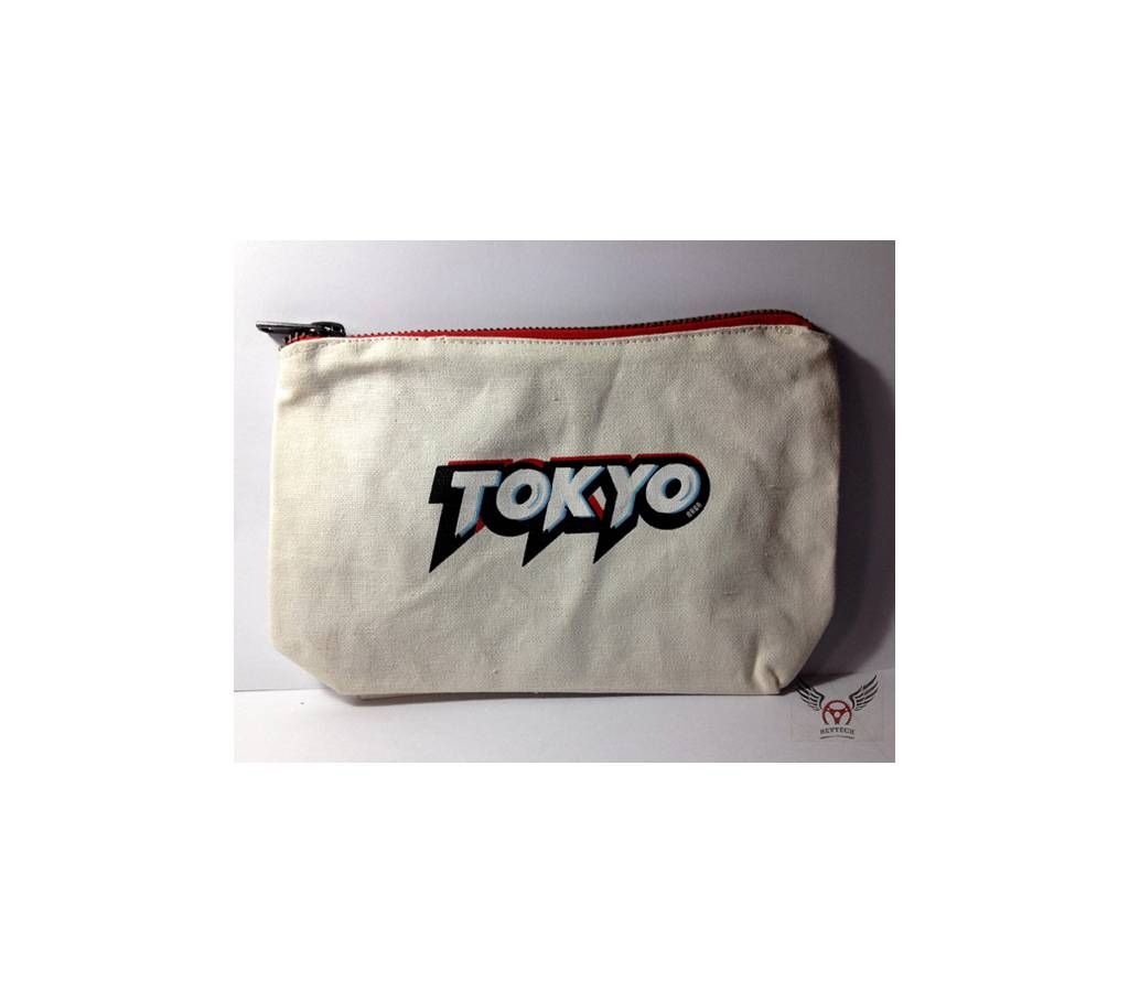 White Pencil Pouch With Godzilla & Tokyo Print 