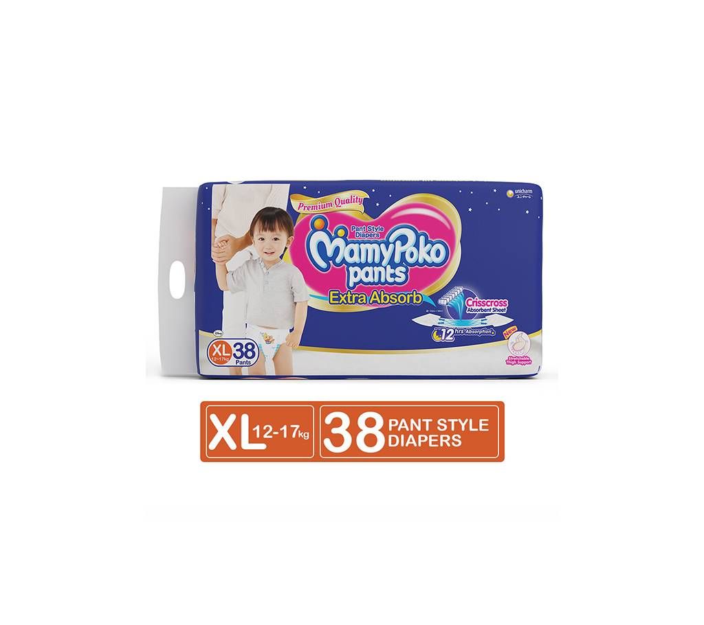 MamyPoko Pant Diaper- (12-17kg)- XL- 38pcs- India
