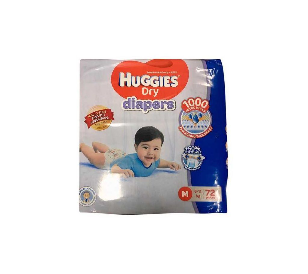 Huggies Dry Baby Diaper Belt M (5-10 or 6-11 kg) 72 pcs