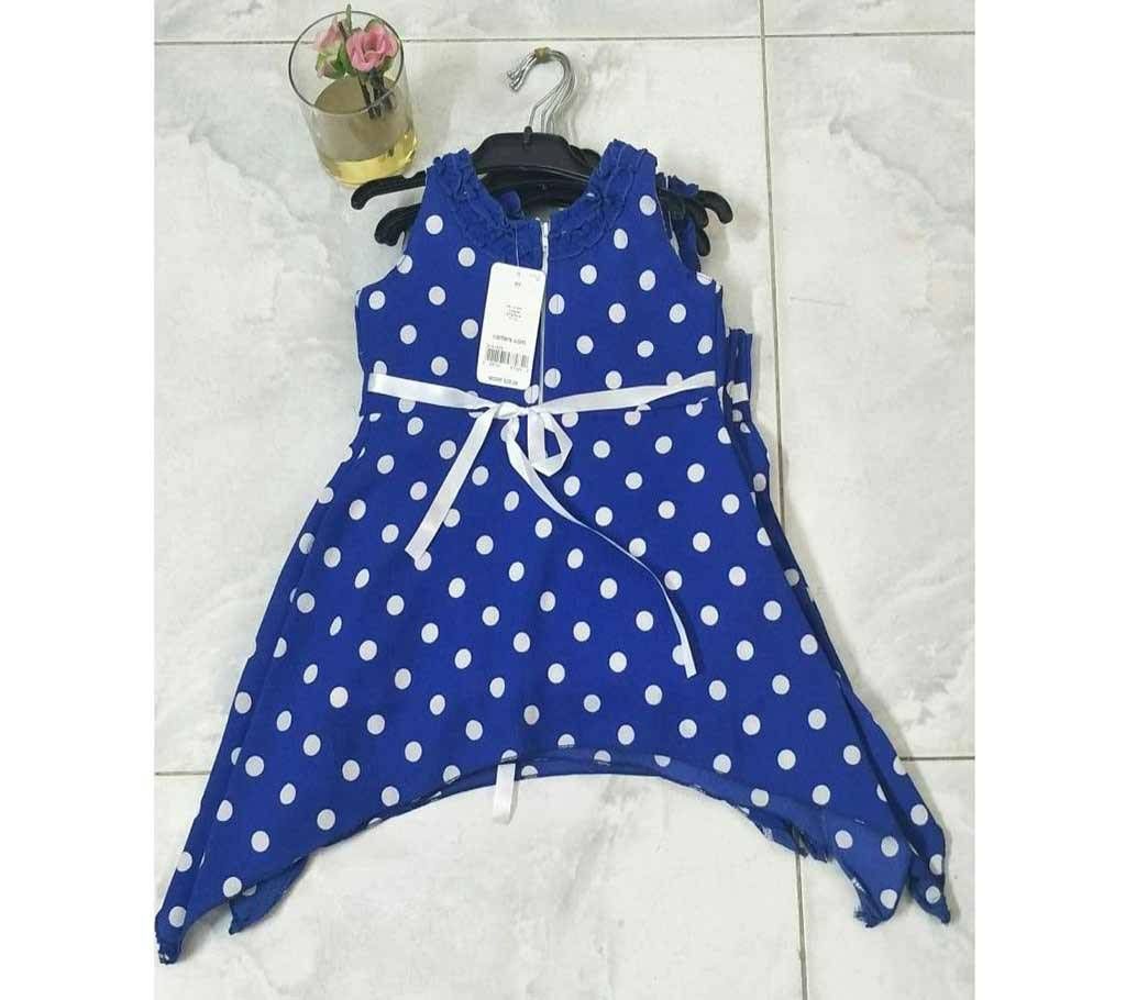 1Year to 6 years Baby Girl Dress Nave Blue With White Ball Print