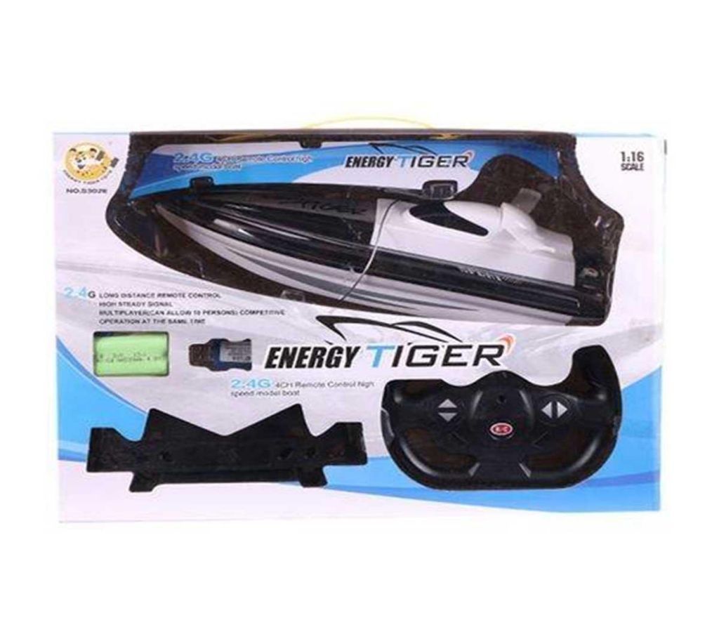Plastic Remote Control Energy Tiger Toy Boat - White and Black