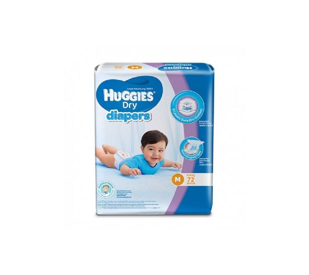 Huggies Dry Diaper (M) 5-10kg 72Pcs - Malaysia