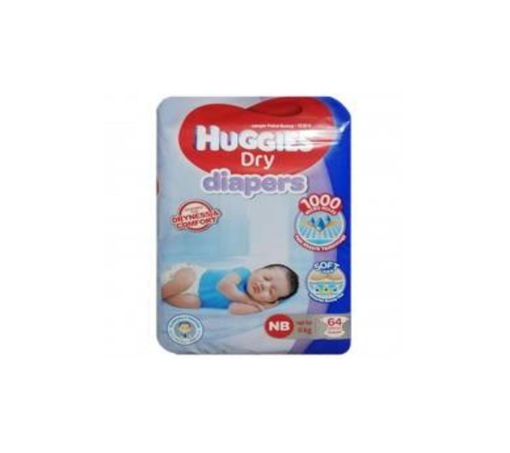 Huggies Dry Diaper ( Newborn ) 64 pcs-Up to 5 kg-Malaysia