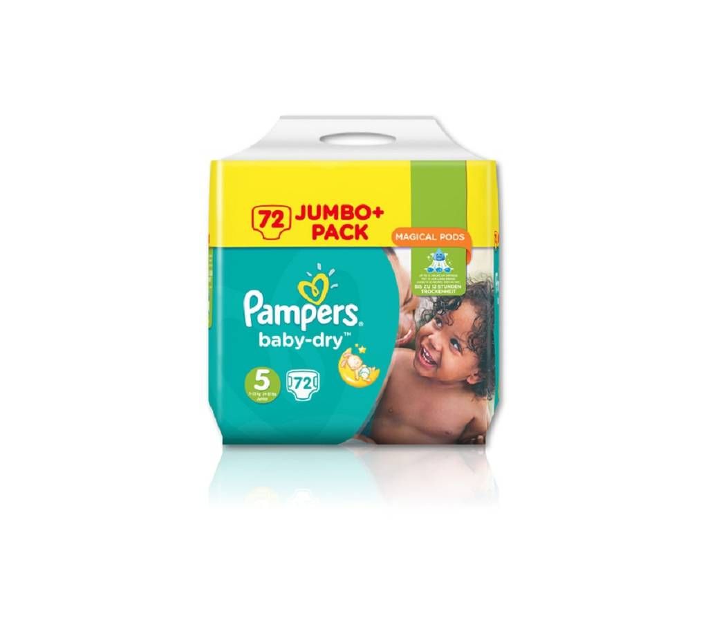 Pampers Baby Dry Size 5 (72 Nappies 11-16Kg) Jumbo+ Pack - UK