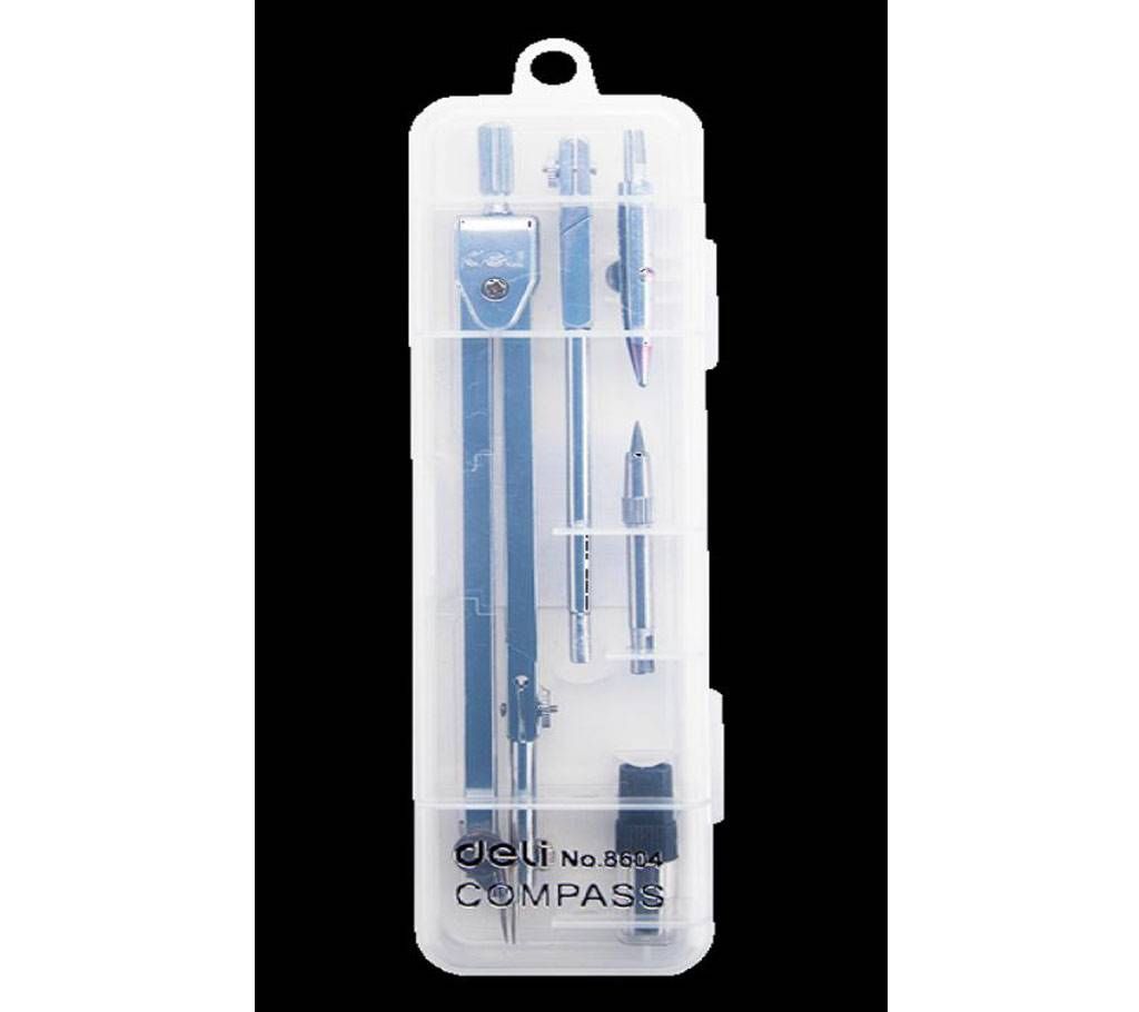 Deli E8604 Metal 5PCS Compass W/Pencil Leads Ink Drawer - Silver