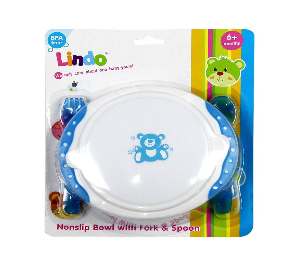 Lindo Nonslip Bowl With Fork & Spoon  Blue Lunch Box