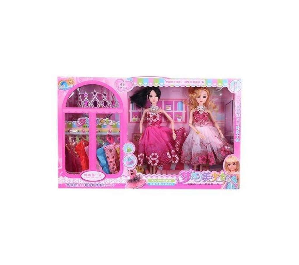 Plastic Barbi Toy Doll Set - Pink and White