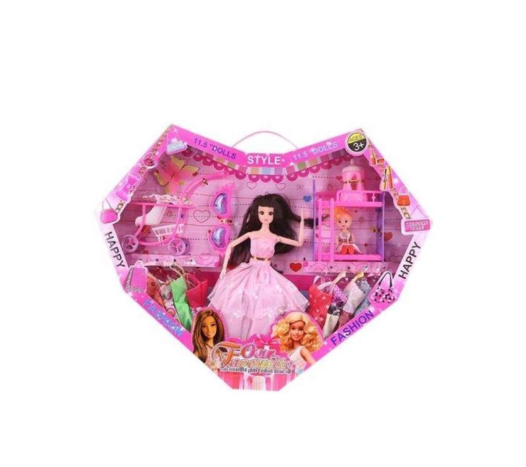 Plastic Happy Fashion Toy Doll Set - Pink