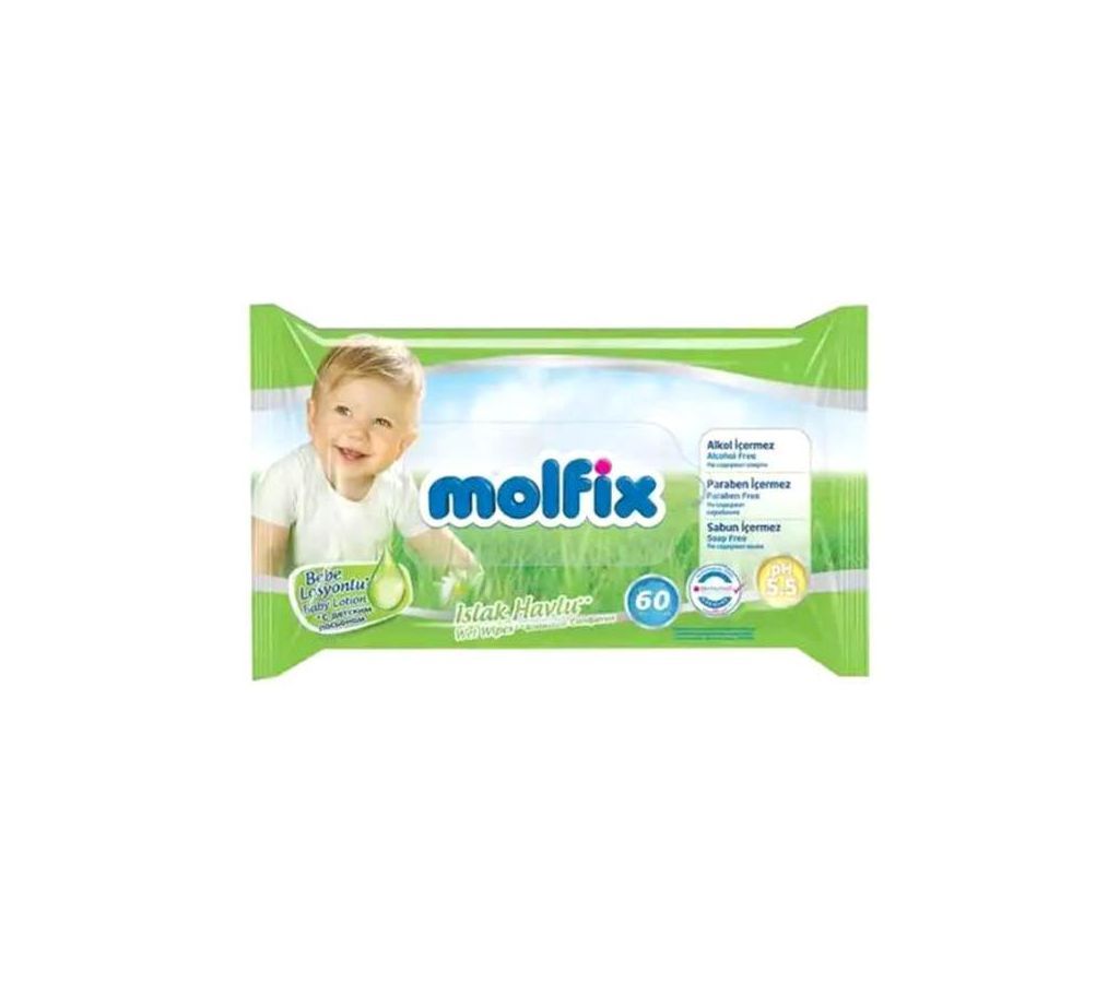 Molfix Wet Wips With Lotion (with Lid)  60 Pcs