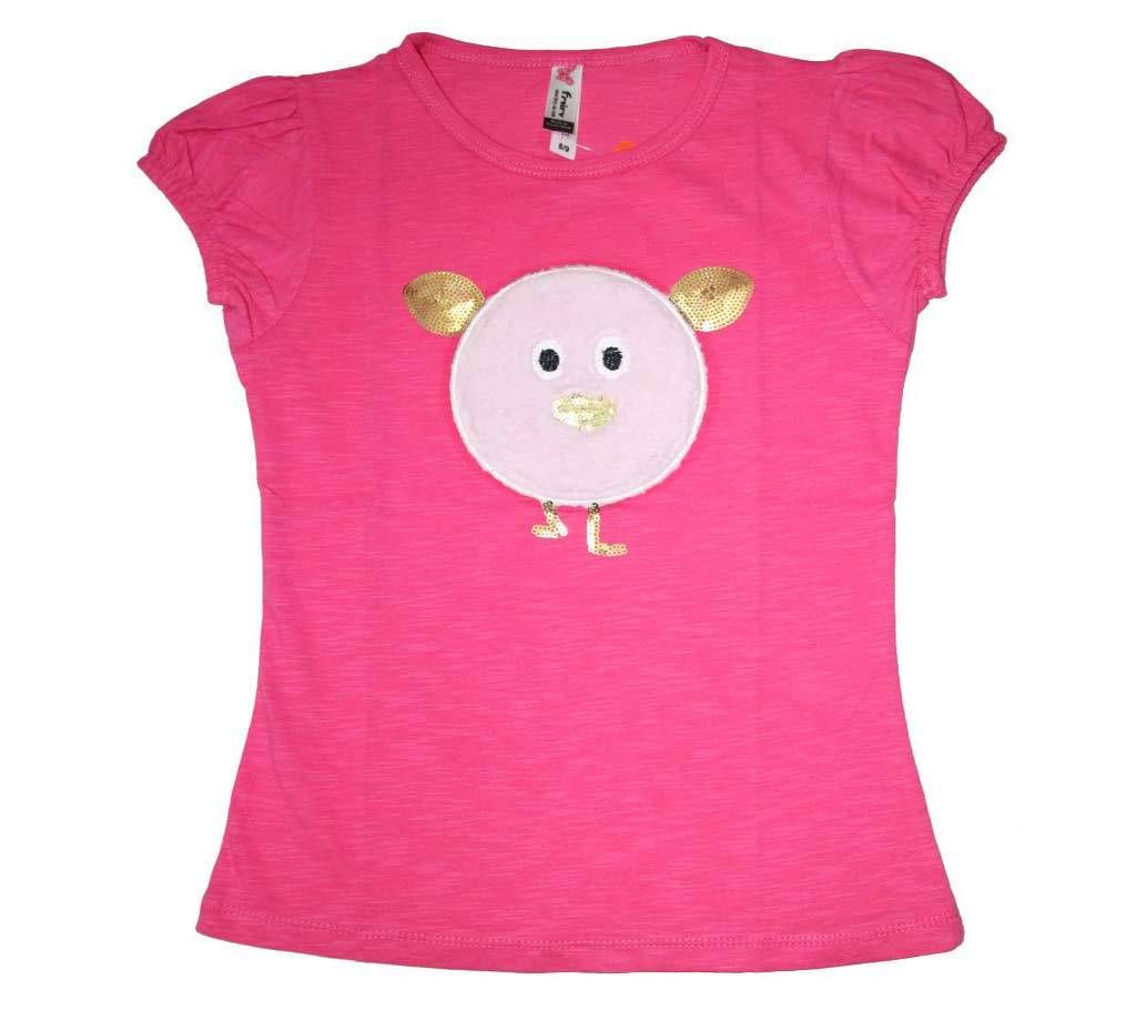 Pink Cartoon Cotton Girls T shirt
