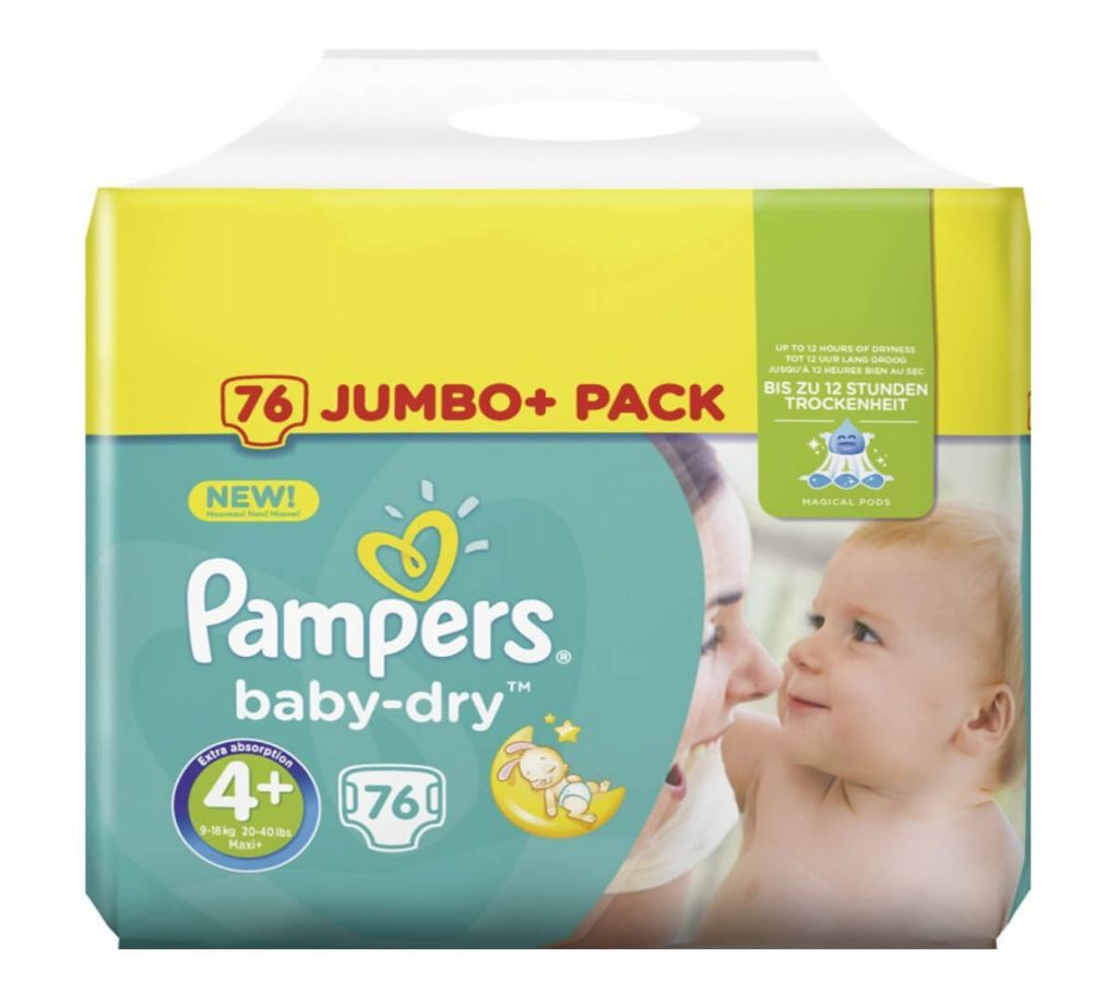 Pampers Jumbo Baby Dry-4+(Taped) (10-15)kg,76pcs (UK)