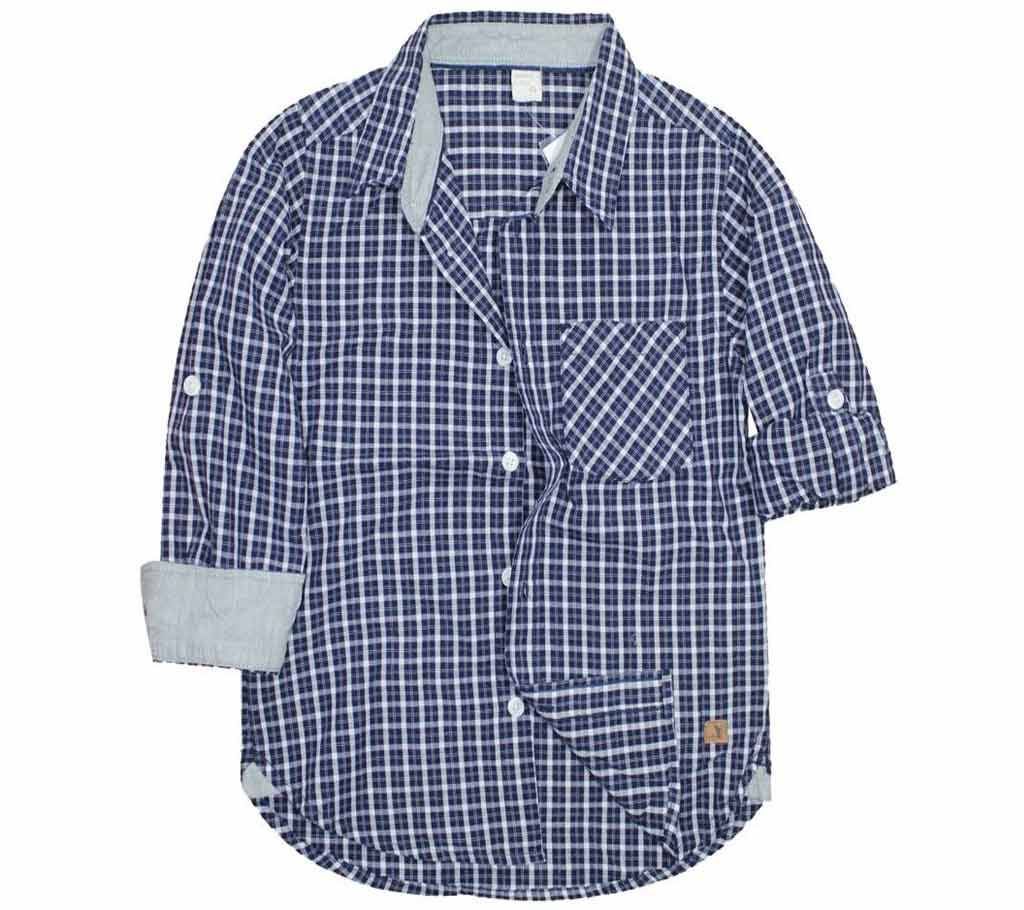 Black Check Cotton Long Sleeve boys Shirt