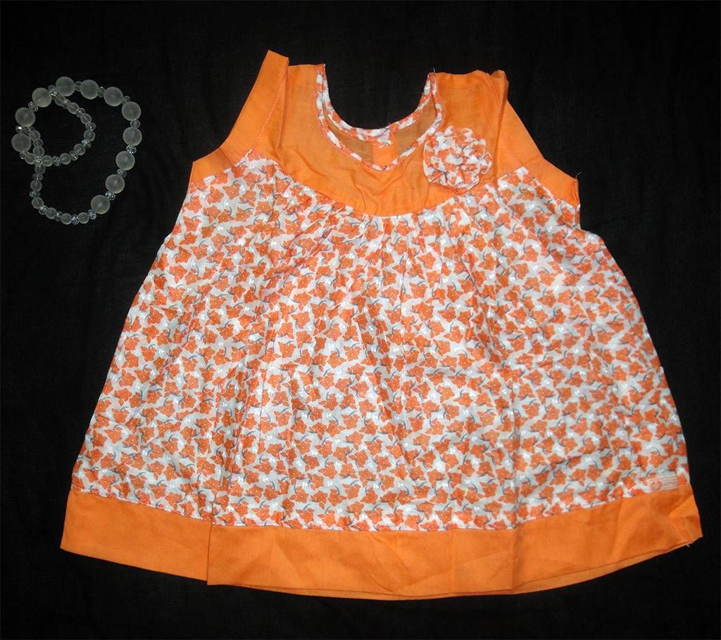 Orange Printed Sleeveless Cotton Frock