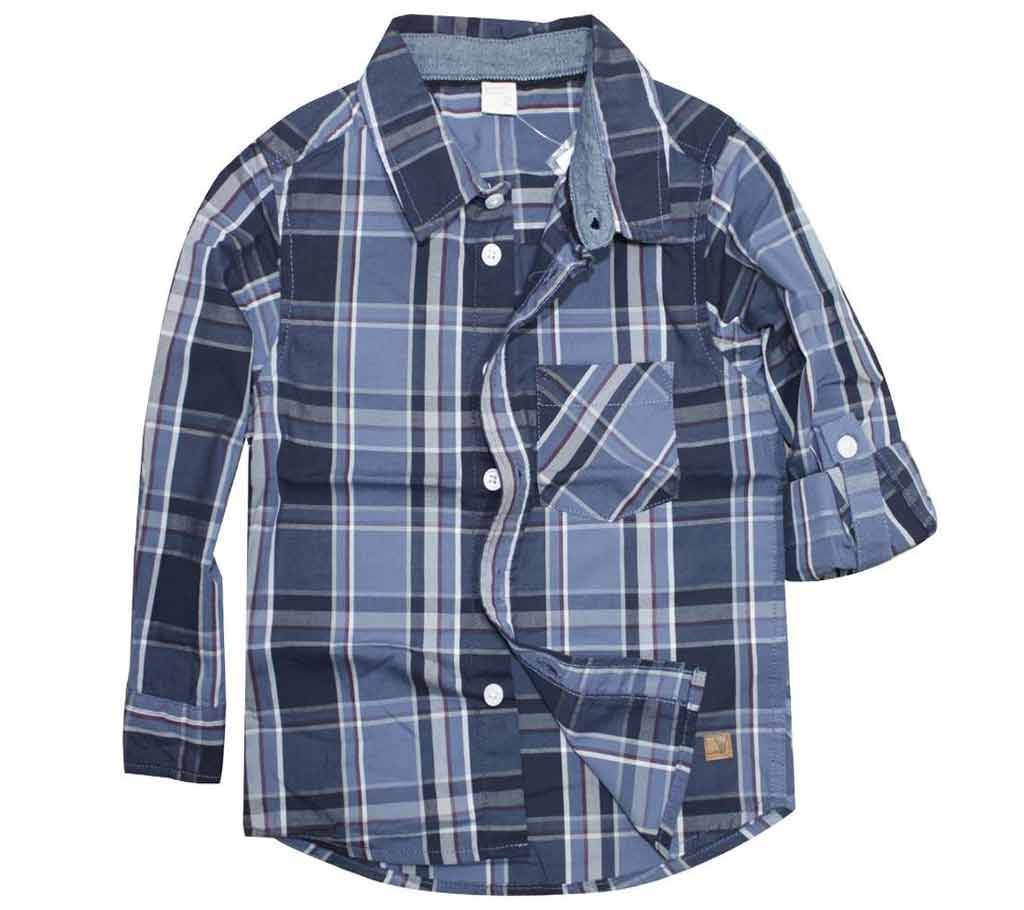 Black Grey Color Check Cotton Long Sleeve boys Shirt