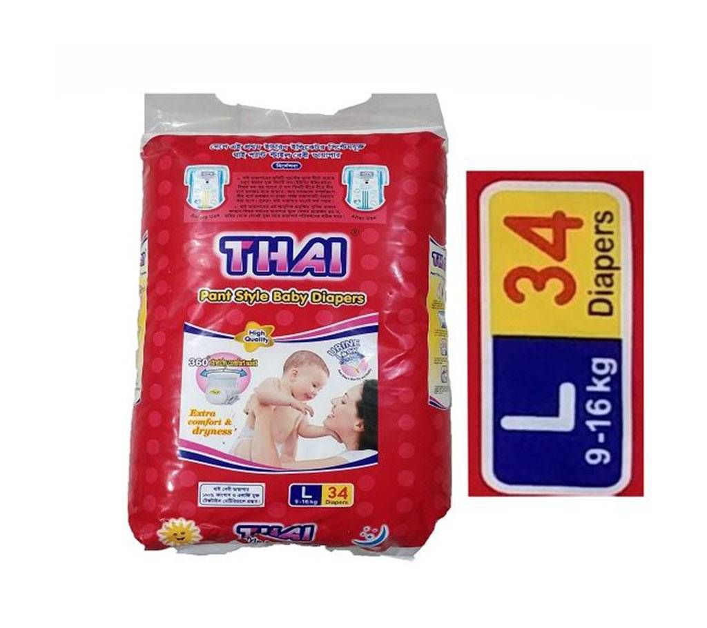 THAI PANT STYLE BABY DIAPERS 34PCS L-SIZE (9-16KG) WITH URINE INDICATOR