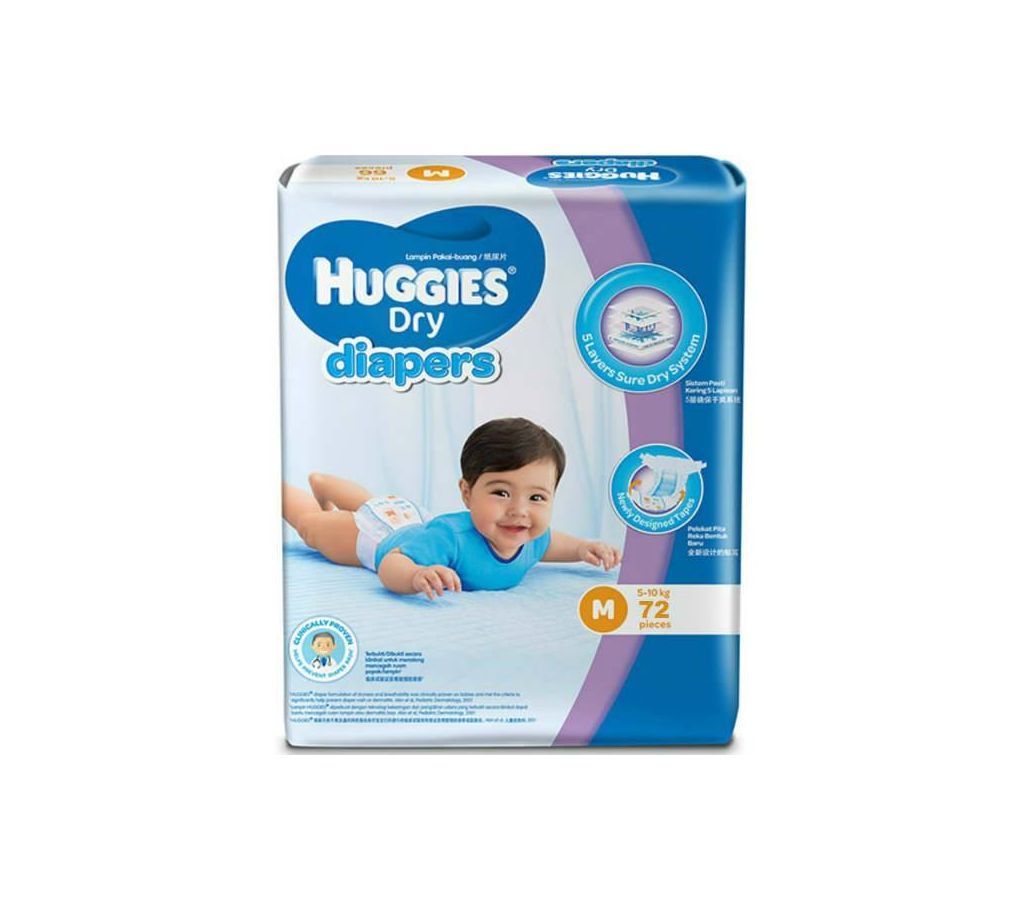 Huggies Dry Diaper M (5-10Kg) - 72 Pcs