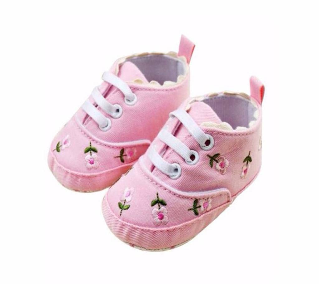 Floral  Embroidered Soft Crib Baby Girl Shoes