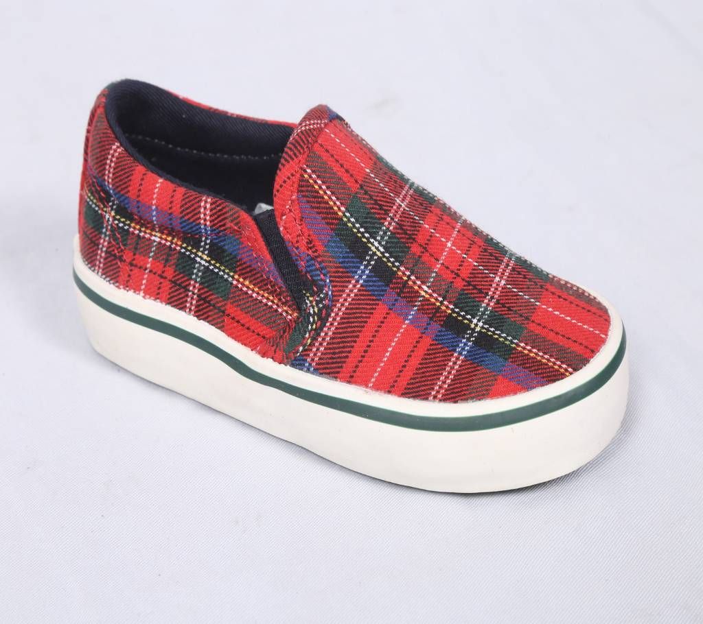 Kids Boy's Red Stripe Tartan Loafers 