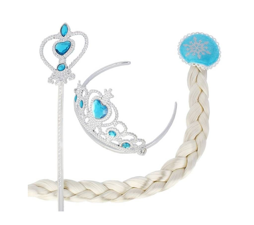 Frozen Elsa false Hair,Crown & Wand Set
