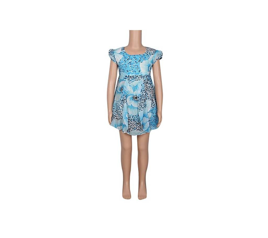 Blue and White Georgette Frock For Girls