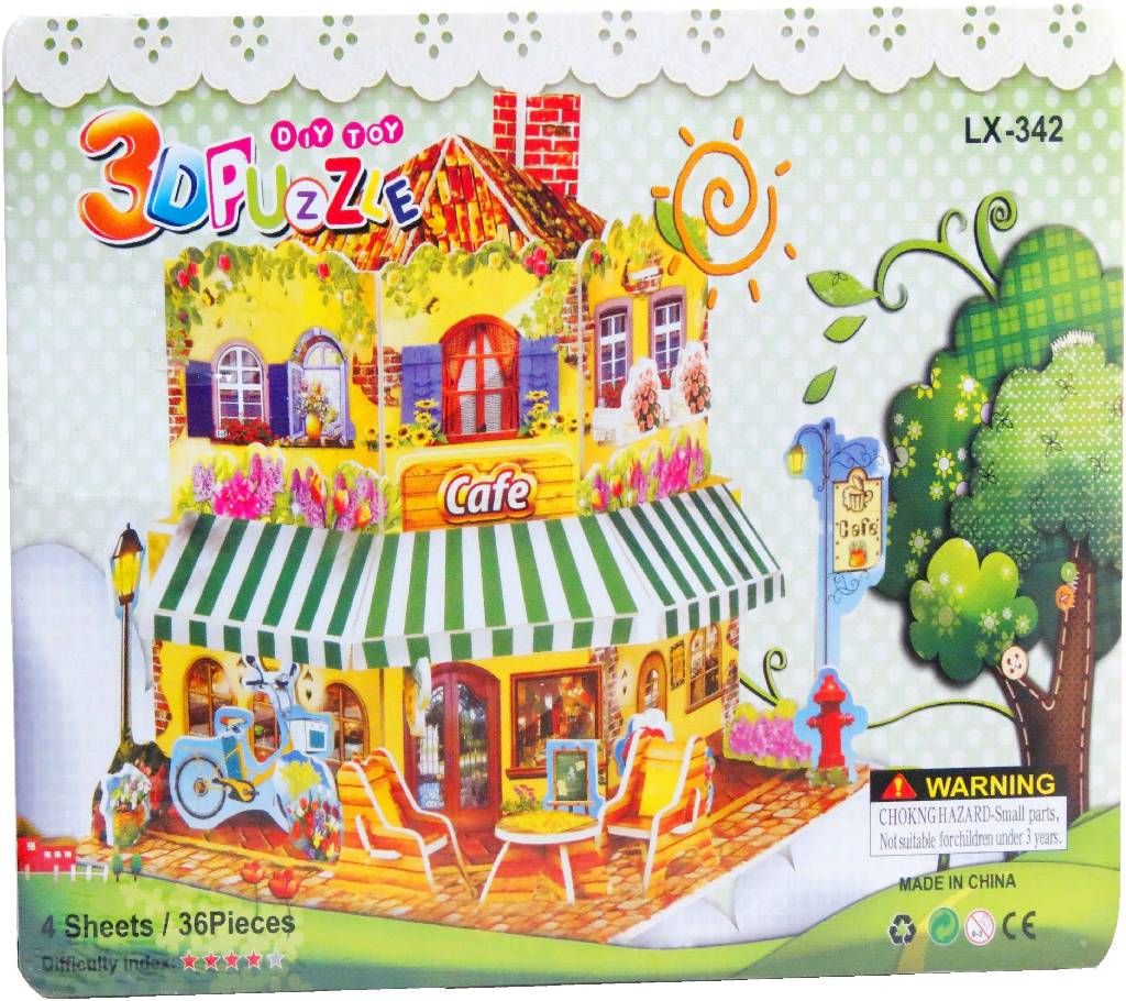 3D Puzzle Café For Kids, Assembling Sheet, 36 Pieces, Attractive Show Piece
