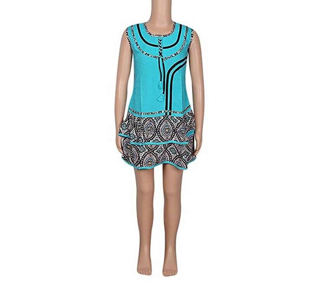 Black and Blue Linen Frock For Girls