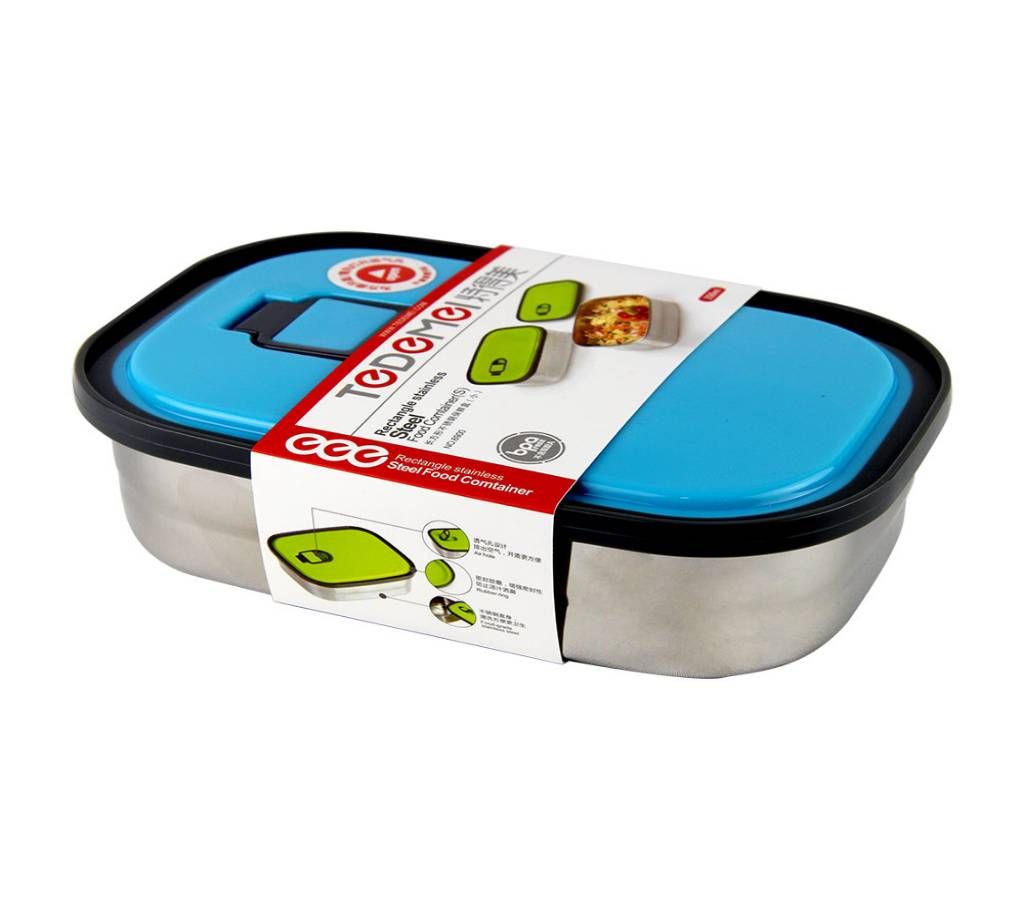 Tedemei Rectangle Stainless Steel Food Container Blue Lunch Box