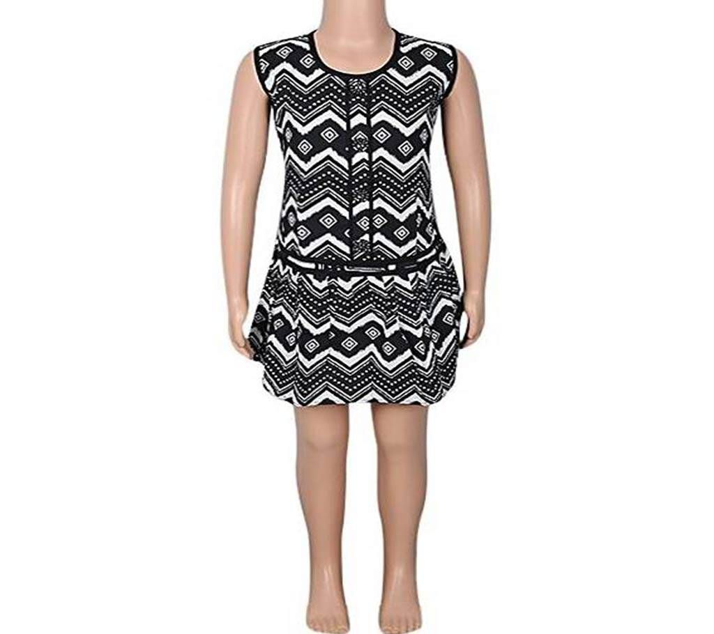 Linen Frock For Girls (Black and White)