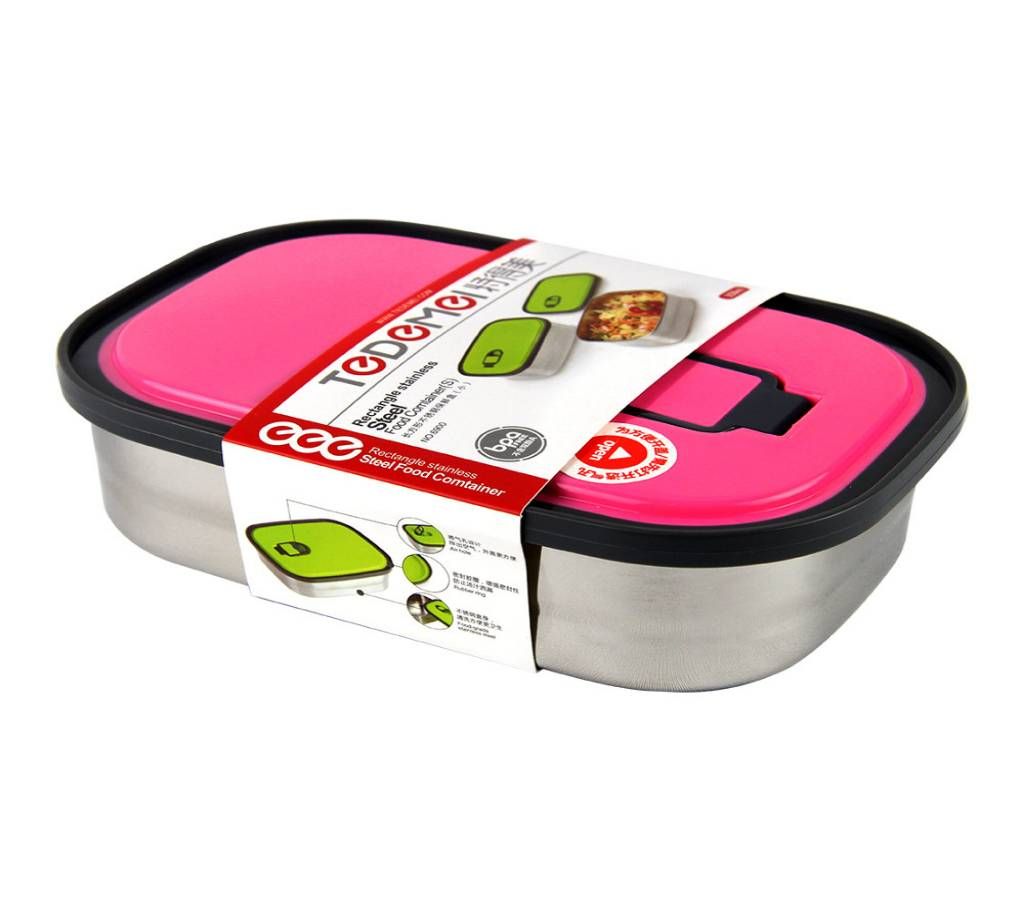 Tedemei Rectangle Stainless Steel Food Container Pink Lunch Box