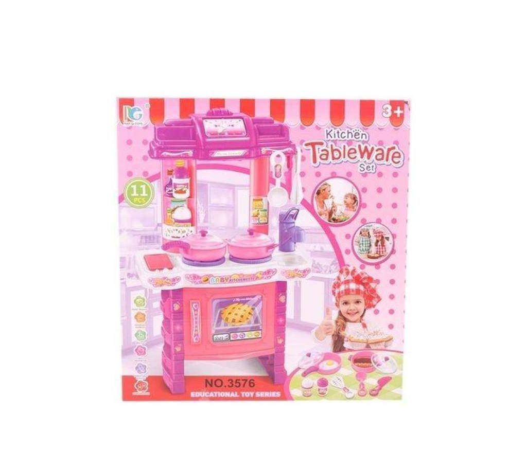 Plastic Kitchen Tableware Toy Set - Pink